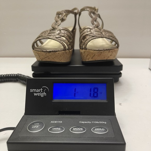 Tahari Star Cork Wedge Platform Tan Snakeskin Sandal Women's 8 M Shoes‎ Open Toe - Picture 10 of 10